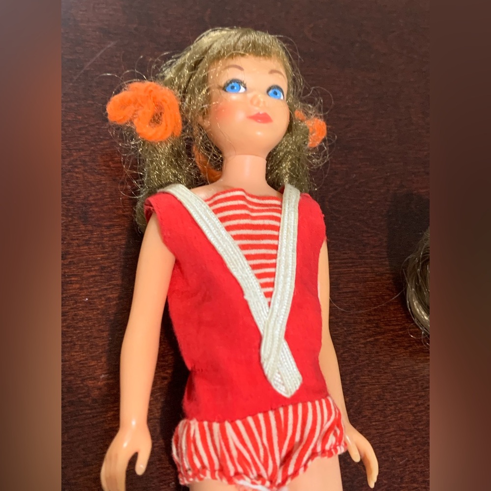 1963 Mattel Barbie Skipper Red Hair Straight Leg Doll Original Red Swim Suit - Picture 8 of 16